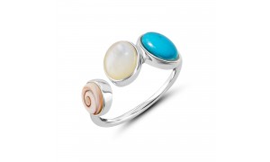 Bague acier inoxydable œil de Ste Lucie, amazonite et nacre