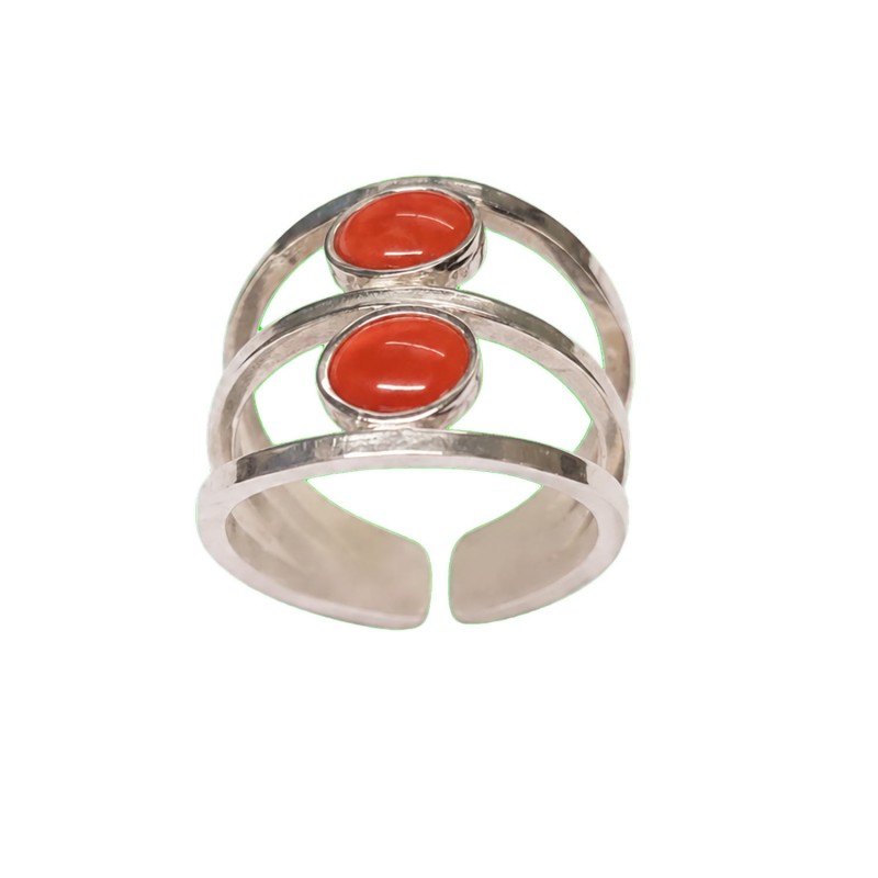 Bague Corail Rouge Argent 925