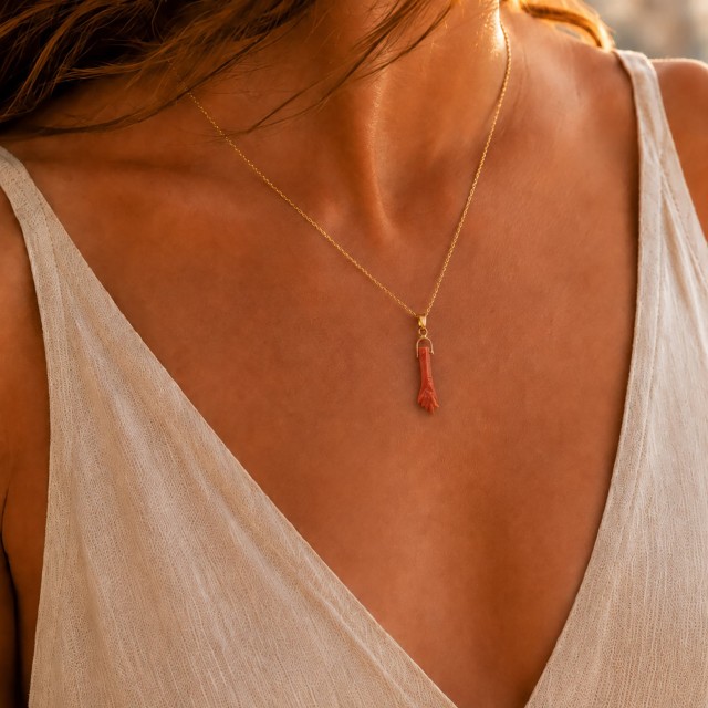 Pendentif Corail Rouge Doré à l'or fin CCPDT004or