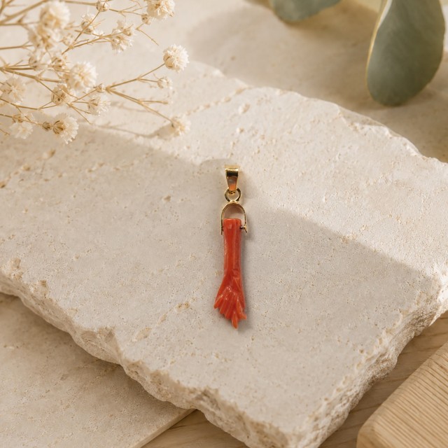 Pendentif Corail Rouge Doré à l'or fin CCPDT004or