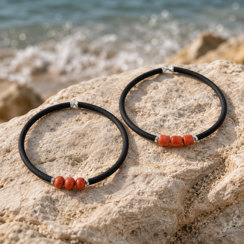 Bracelet caoutchouc et corail BR00072