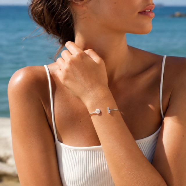 Bracelet jonc Acier œil de Ste Lucie et strass SBC50437ACMEDI