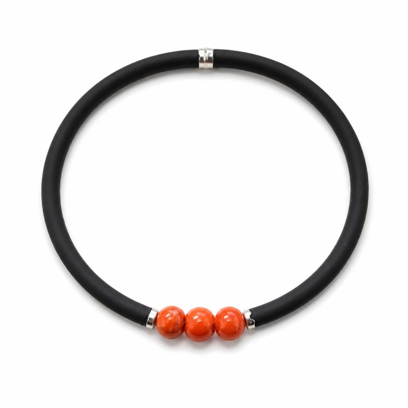 Bracelet corail rouge caoutchouc ajustable BR00072