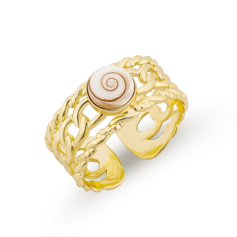 Bague acier doré Œil de Sainte-Lucie posrc51336MEDI-AC