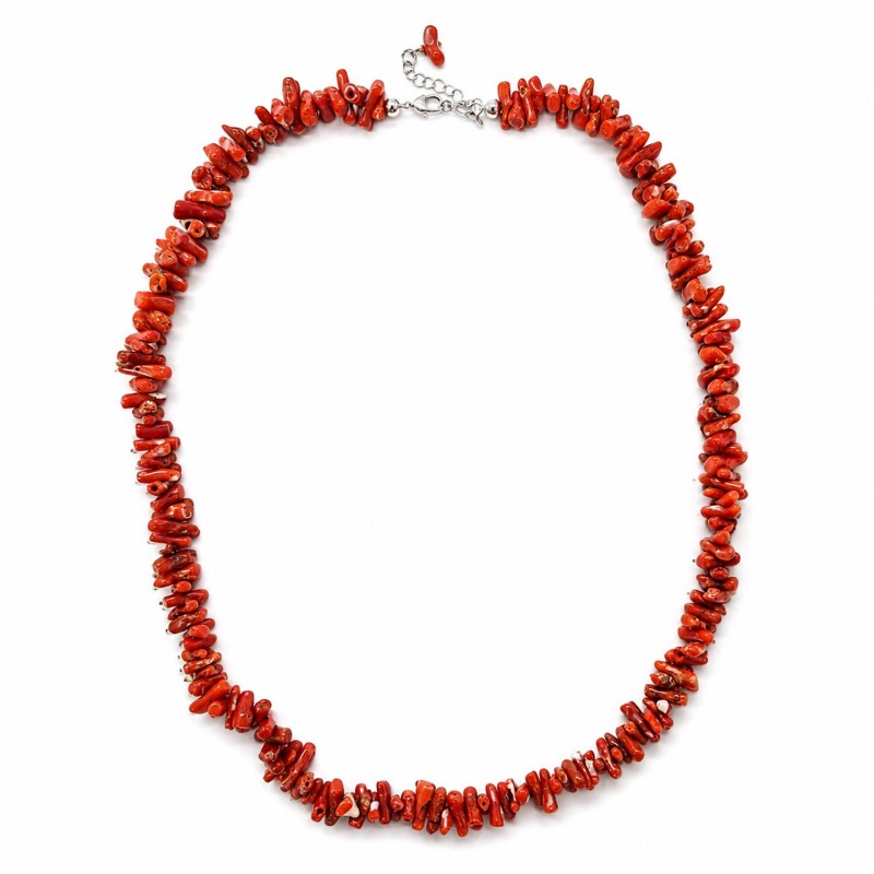 Collier corail rouge argent rhodié VCO001