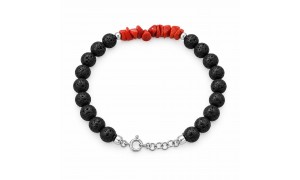 Bracelet corail et lave argent 925 BRCHIPSCOLAVE