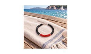 Bracelet corail & lave argent CCBR103