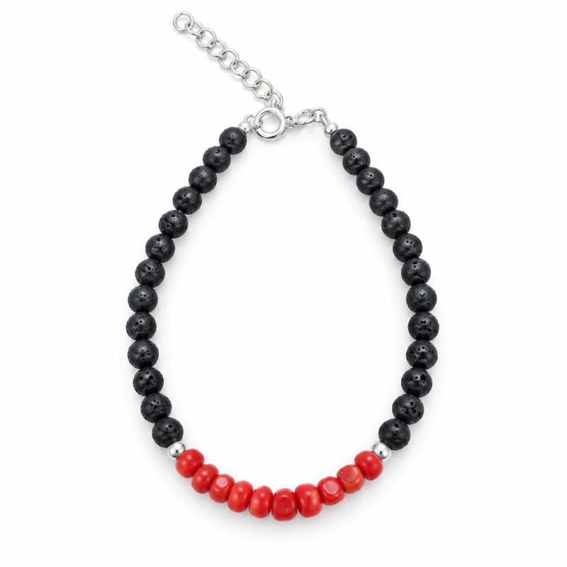 Bracelet corail & lave argent CCBR103
