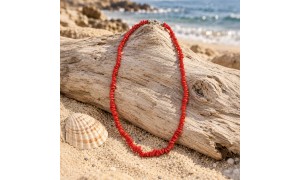Collier corail rouge et acier inoxydable CL00090