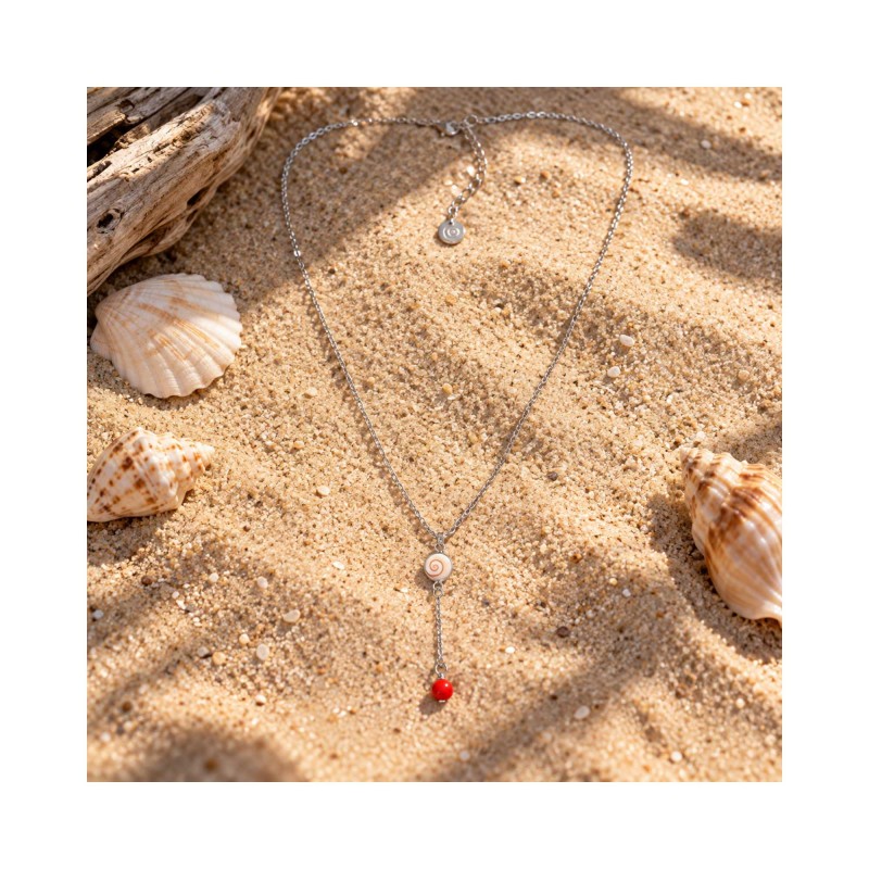 Collier acier Œil Ste-Lucie corail COLLIER1001ACMEDI