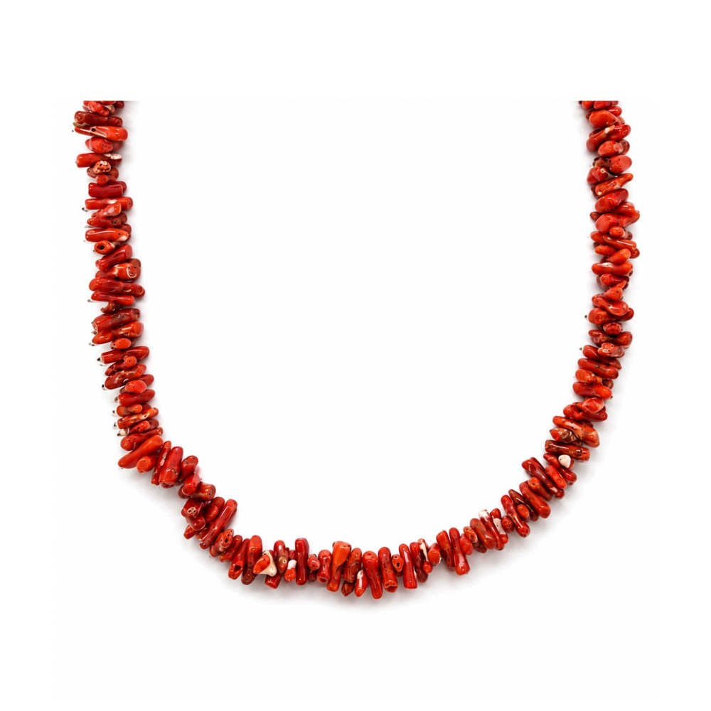 Collier corail rouge 45cm argent rhodié VCO001