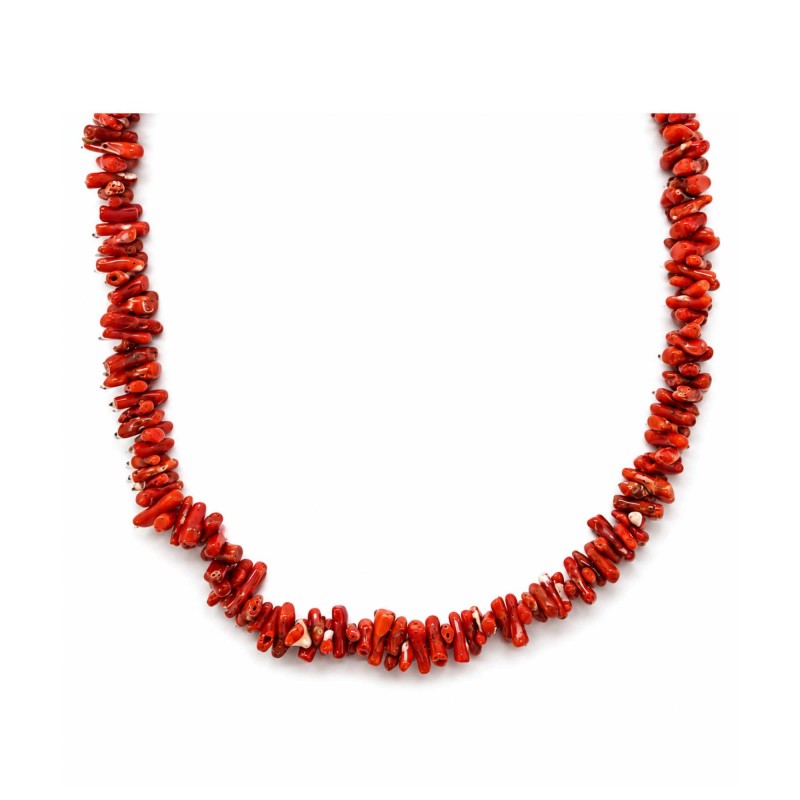 Collier corail rouge 45cm argent rhodié VCO001