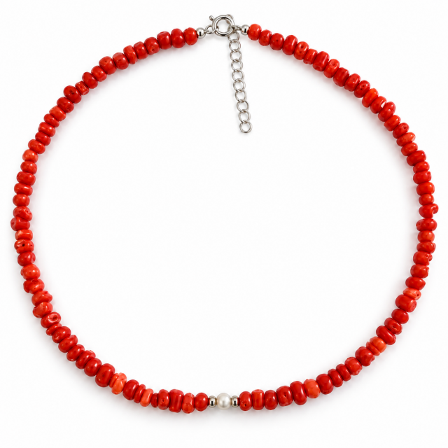 Collier corail rouge nacre argent 925 CCCO003