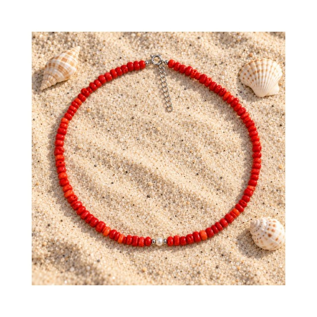 Collier corail rouge nacre argent 925 CCCO003