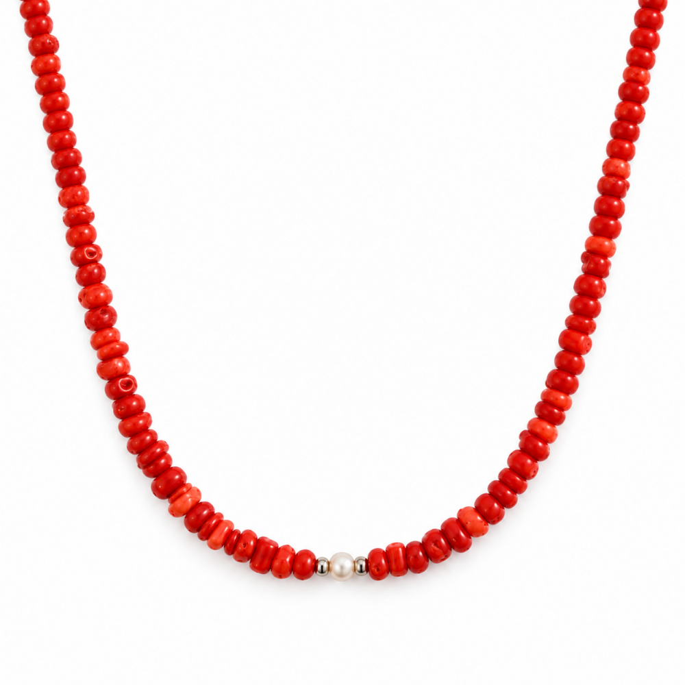 Collier corail rouge nacre argent 925 CCCO003