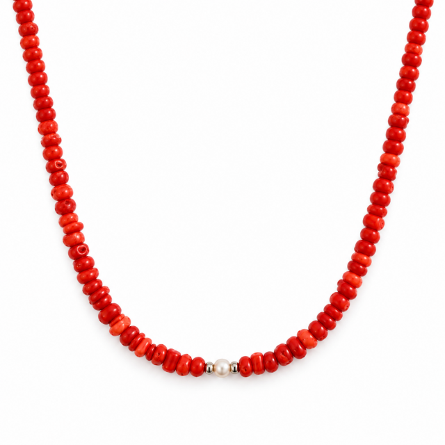 Collier corail rouge nacre argent 925 CCCO003