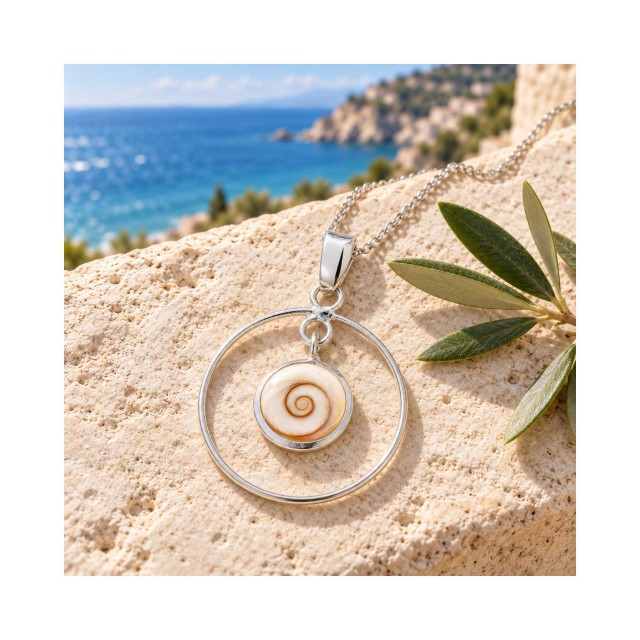 Pendentif cercle argent et Œil de Ste-Lucie suspendu SPC057MEDIARG