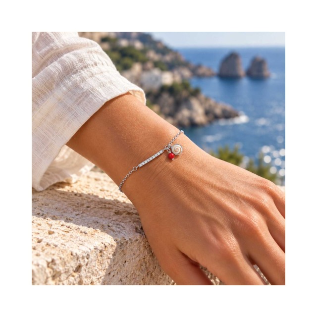 Bracelet argent barre strass & Œil de Ste-Lucie SBC250MEDI-ARG