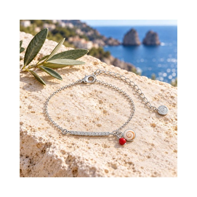 Bracelet argent barre strass & Œil de Ste-Lucie SBC250MEDI-ARG