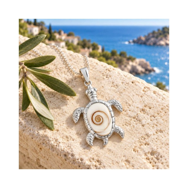 Pendentif tortue argent et œil de Ste-Lucie SPC251MEDI