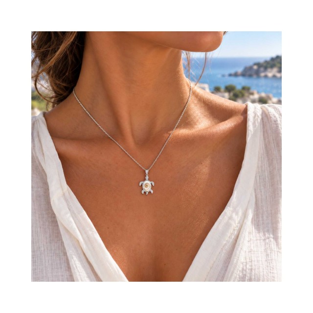 Pendentif tortue argent et œil de Ste-Lucie SPC251MEDI