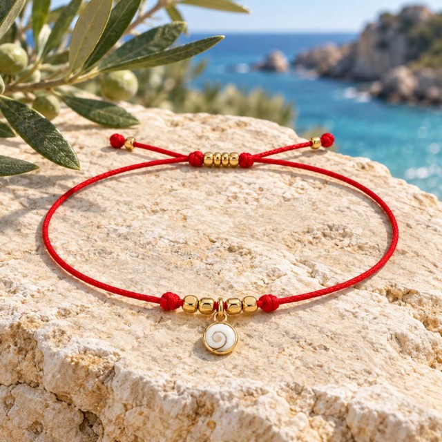 Bracelet cordon rouge avec œil de Ste-Lucie - POCHPOSBC123MEDIR