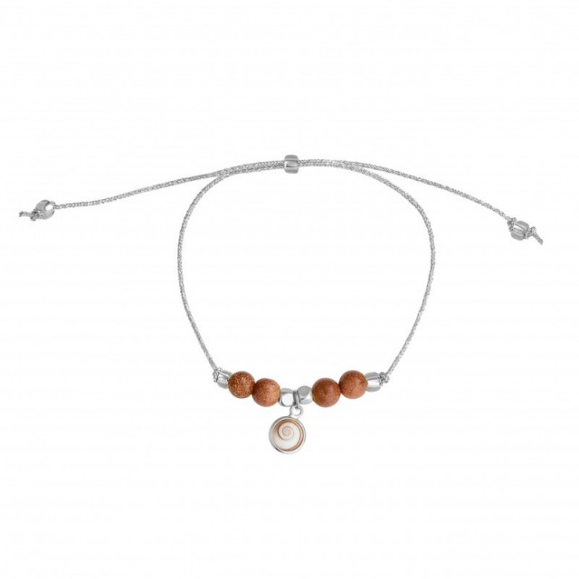 Bracelet cordon argent avec perles et pendentif Œil de Sainte-Lucie - sbc093MEDI