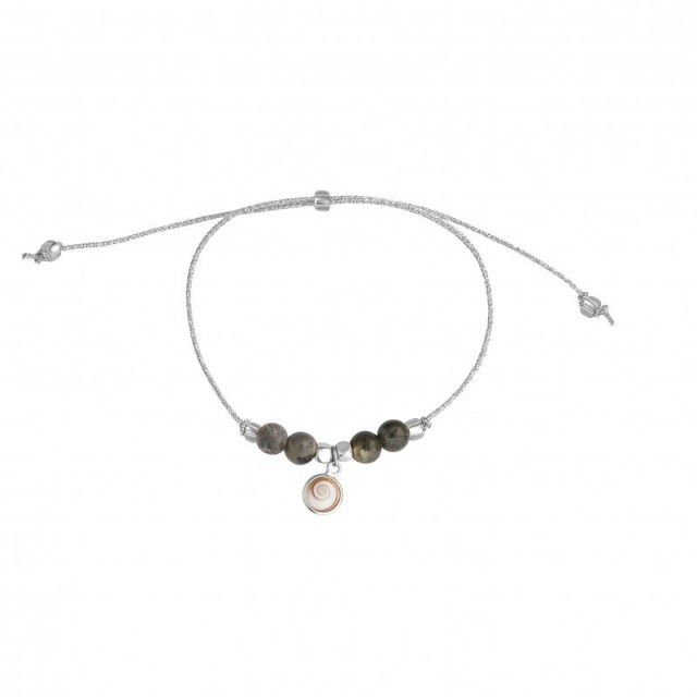 Bracelet cordon argent avec perles et pendentif Œil de Sainte-Lucie - sbc093MEDI