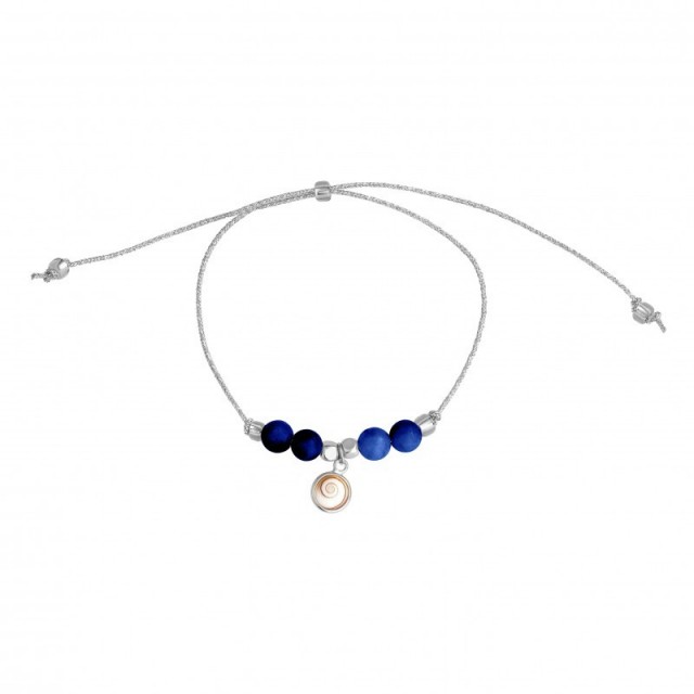 Bracelet cordon argent avec perles et pendentif Œil de Sainte-Lucie - sbc093MEDI