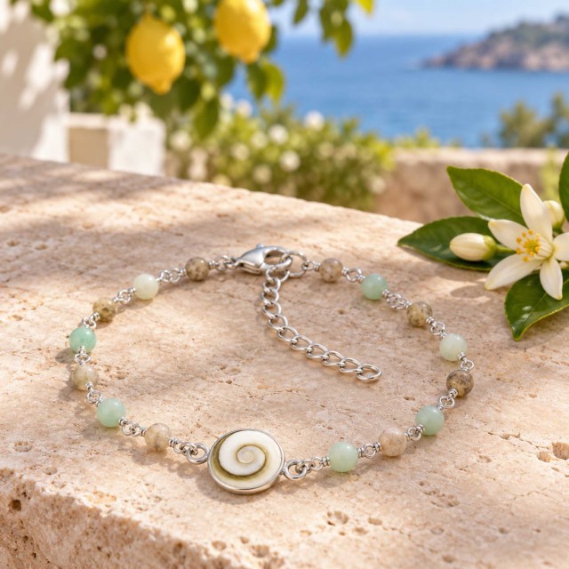Bracelet œil de Ste Lucie et pierres SBC235