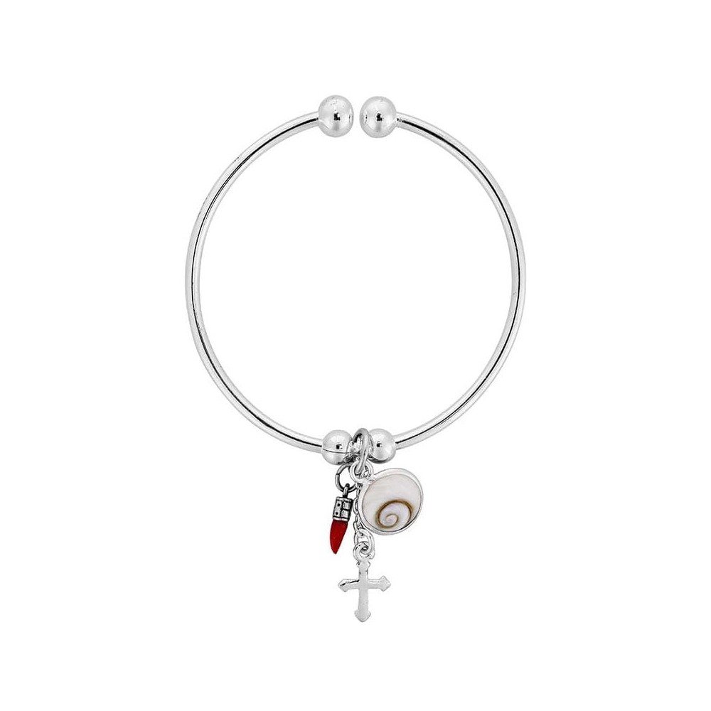 Bracelet jonc en argent avec oeil de sainte lucie et corail