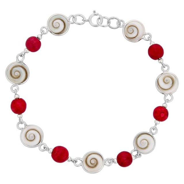 Bracelet argent gorgone rouge et oeil de sainte lucie