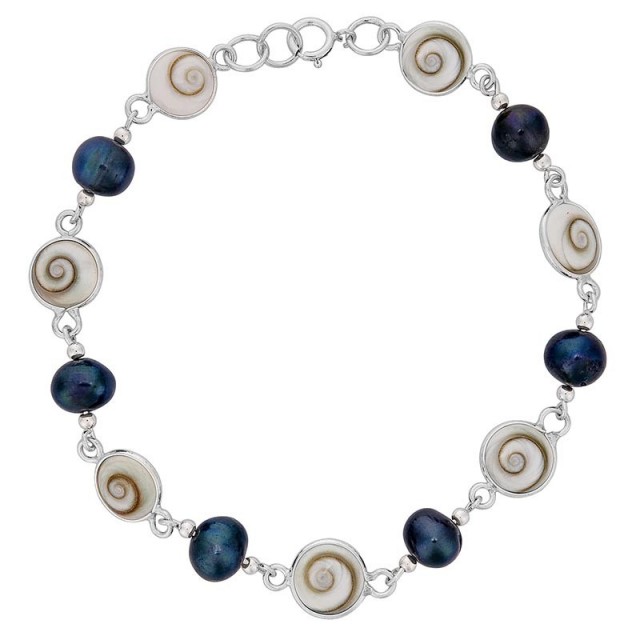 Bracelet argent et perles noires