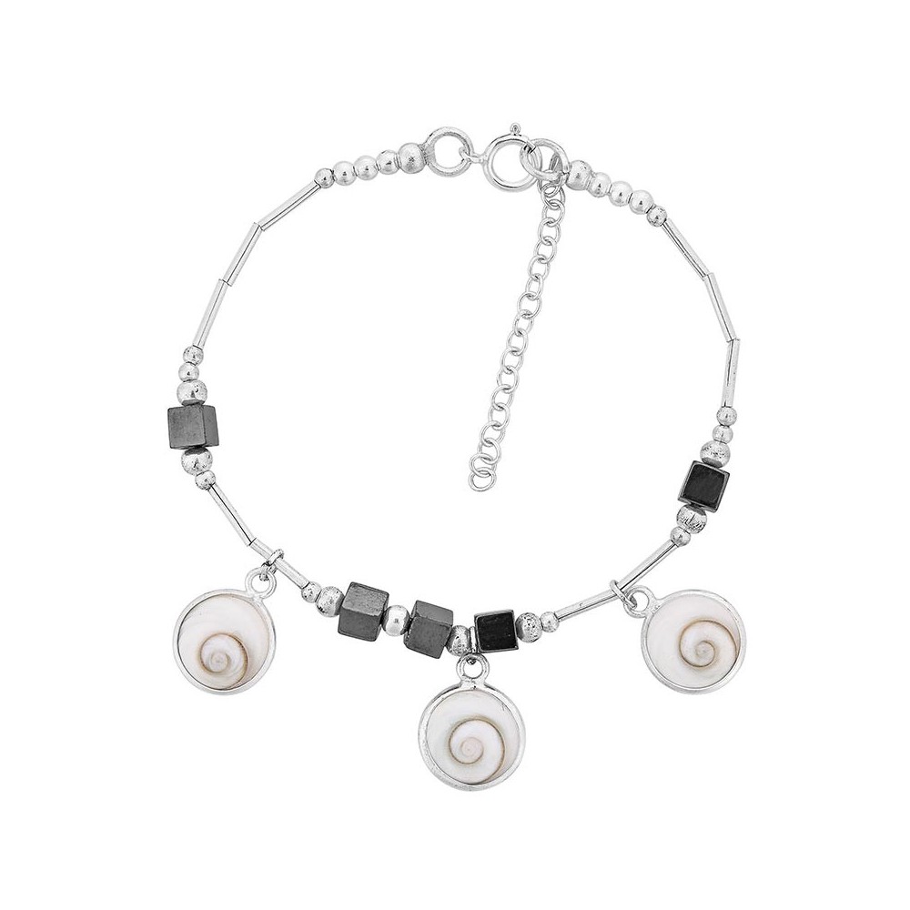 Bracelet en argent avec pierres noires et oeil de sainte lucie