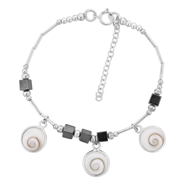 Bracelet en argent avec pierres noires et oeil de sainte lucie