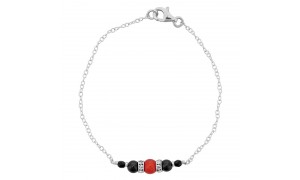 Bracelet en argent avec pierres noires et corail rouge