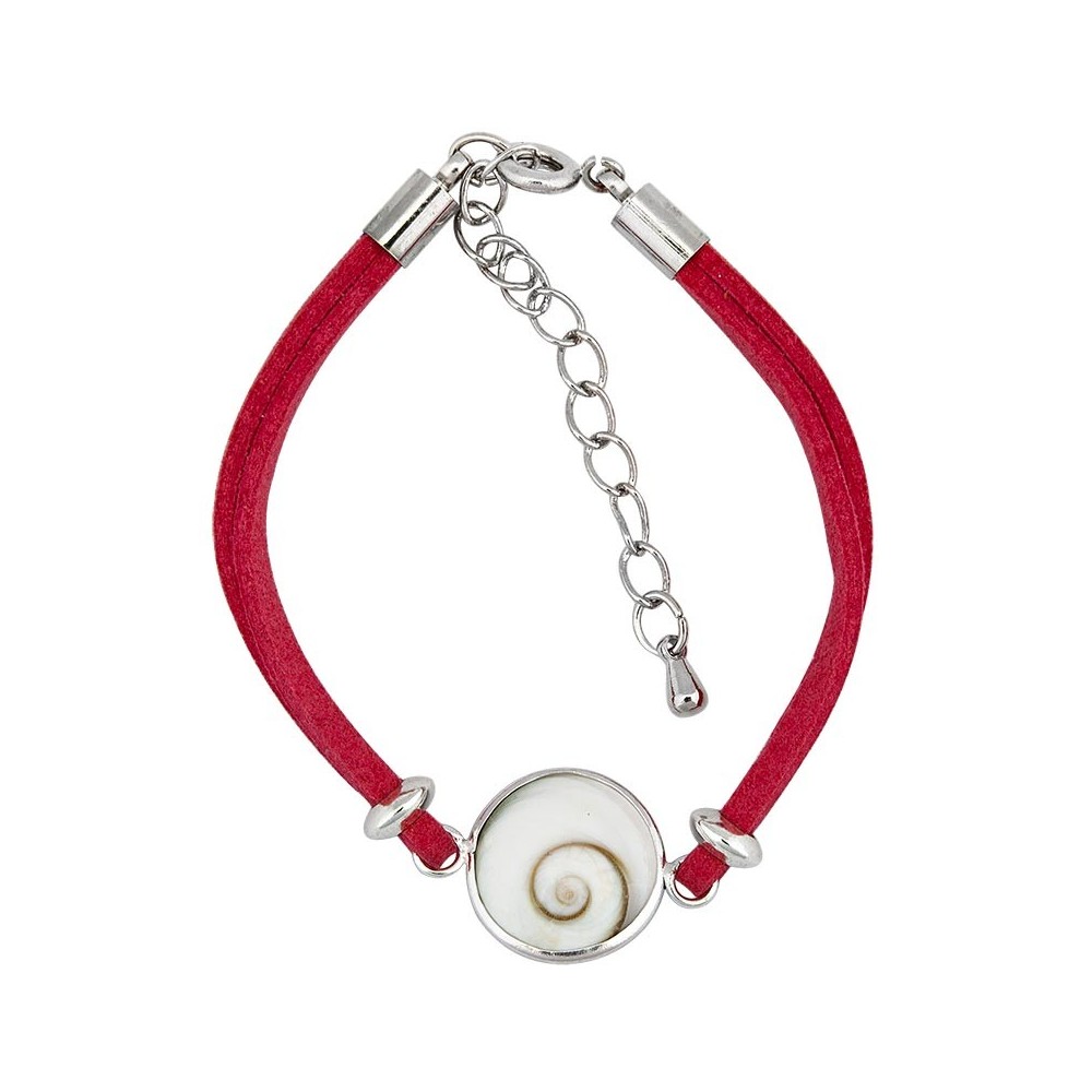 Bracelet fantaisie alcantara rouge et oeil de ste lucie