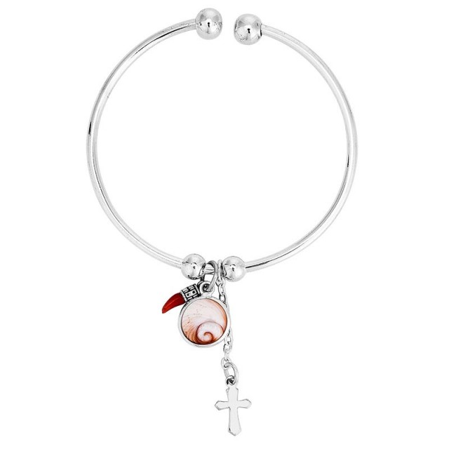 Bracelet jonc en argent avec oeil de sainte lucie et corail