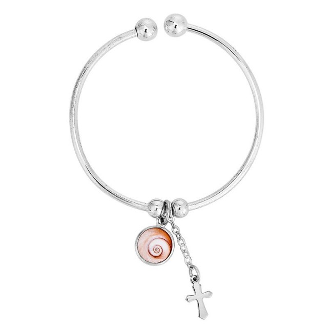 Bracelet rigide en argent avec oeil de sainte lucie mediterraneen