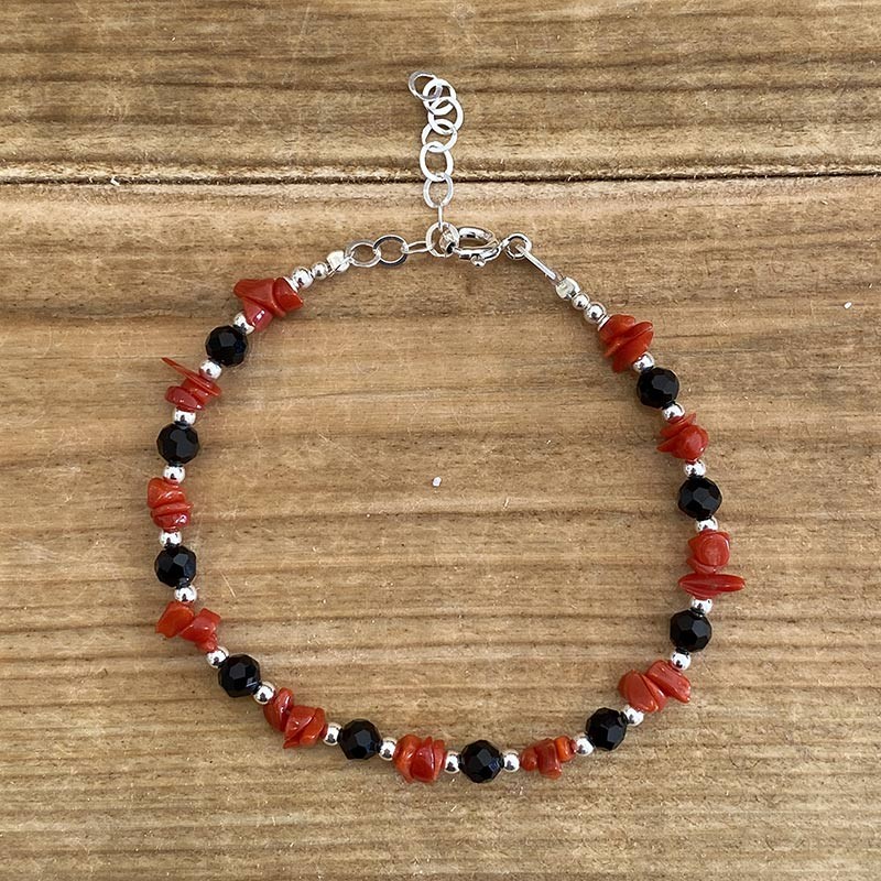 Bracelet Ethnique Ancien En Corail Rouge Sur Argent Massif 925 - Occasion, Bon état