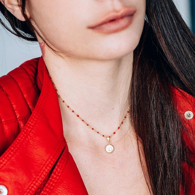 Collier œil de Ste Lucie et perles POCOLLIER001R