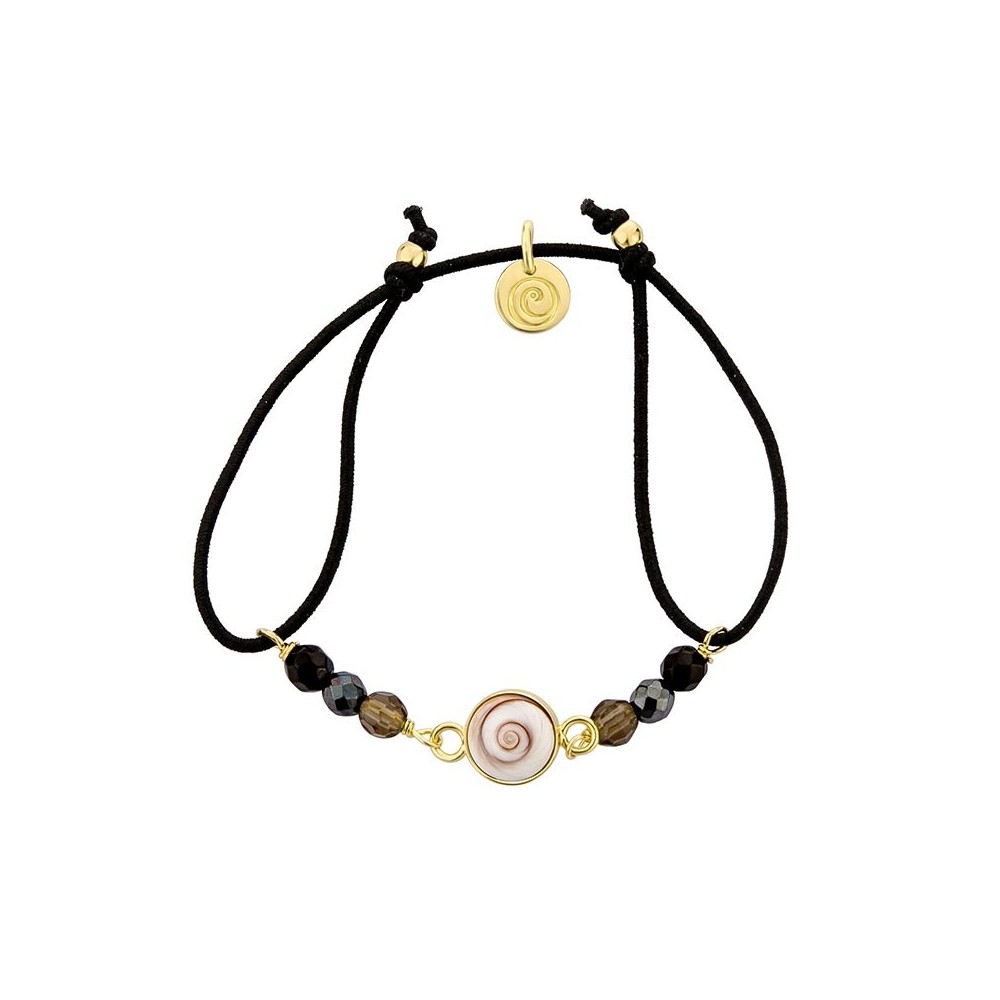 bracelet cordon coton noir oeil de sainte lucie et hématite