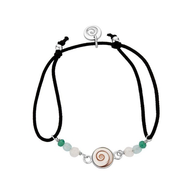 bracelet cordon coton  et argent oeil de ste lucie et amazonite