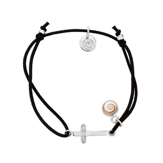 bracelet cordon coton  et argent oeil de ste lucie et croix