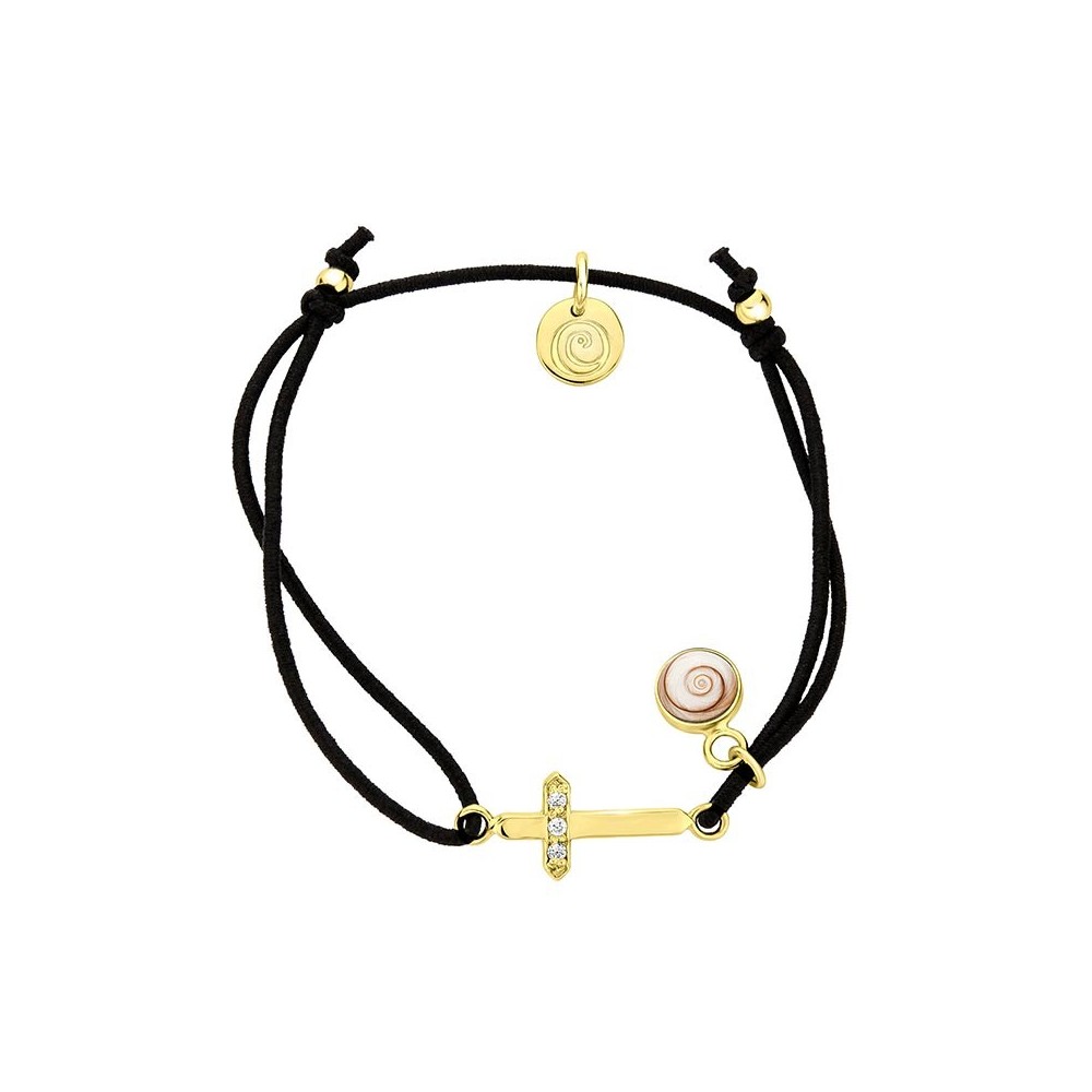bracelet cordon coton noir oeil de sainte lucie et croix