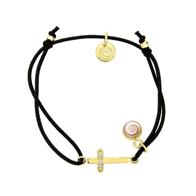 bracelet cordon coton noir oeil de sainte lucie et croix