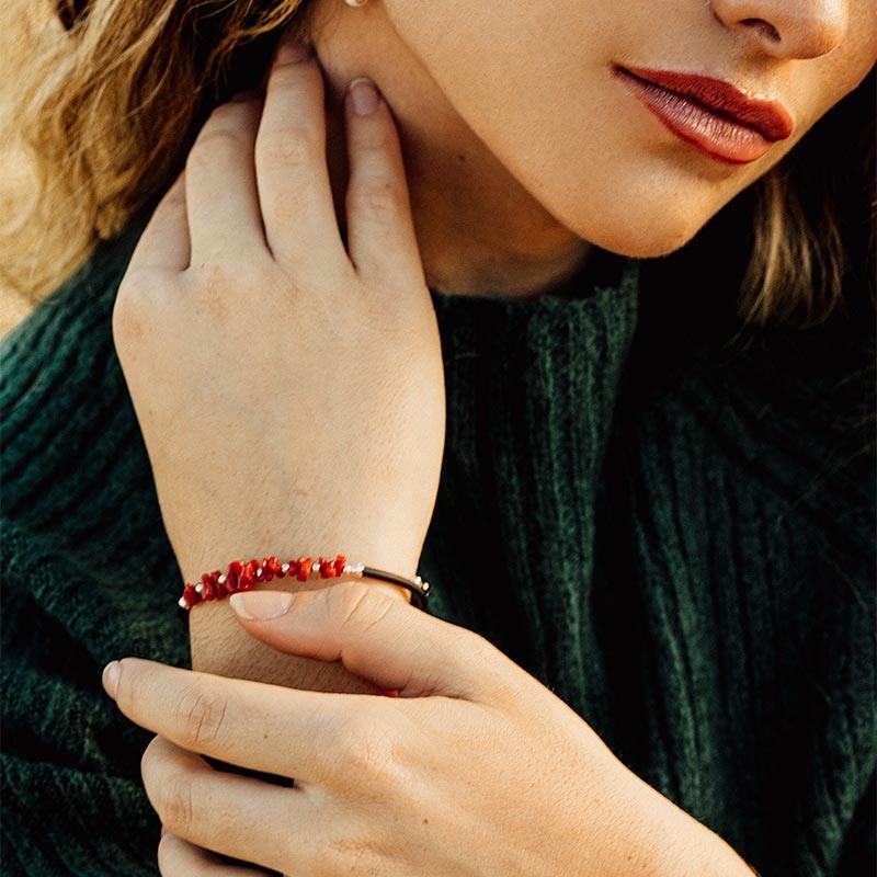 Collier Et Bracelet En Corail Rose Véritable - Pierre Naturelle Non Traitée, Métal Laiton, Occasion Très Bon état