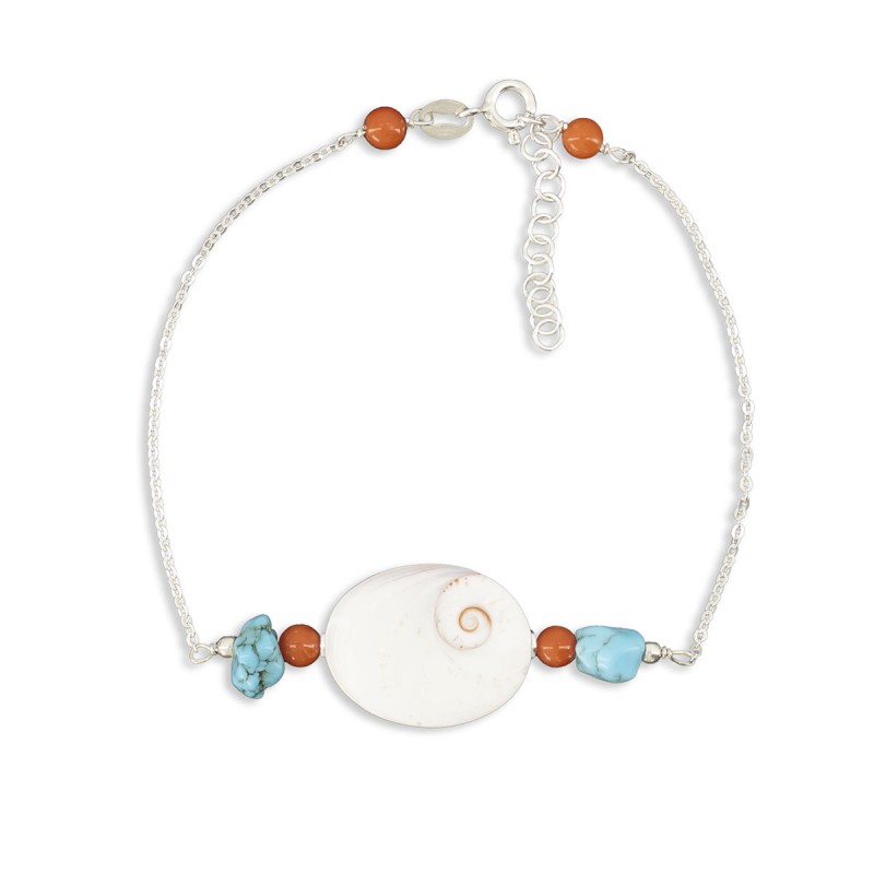 Bracelet œil de sainte Lucie, perles de corail et turquoise