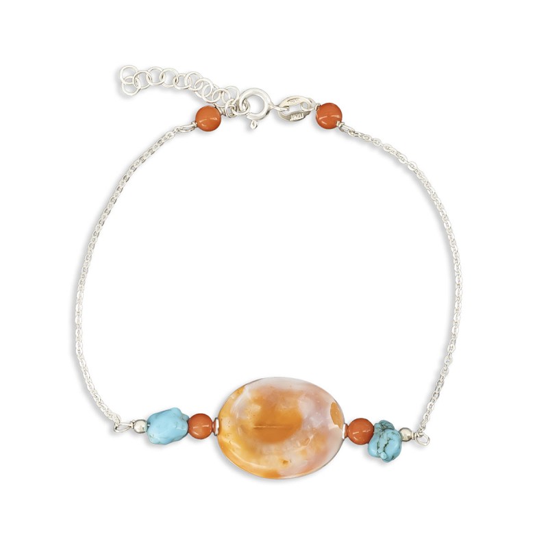 Bracelet œil de sainte Lucie, perles de corail et turquoise