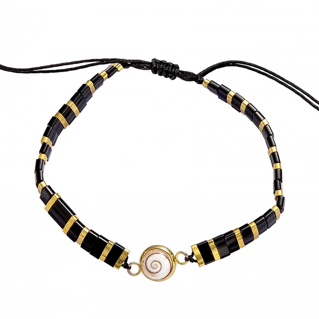 Bracelet perles plates doré...